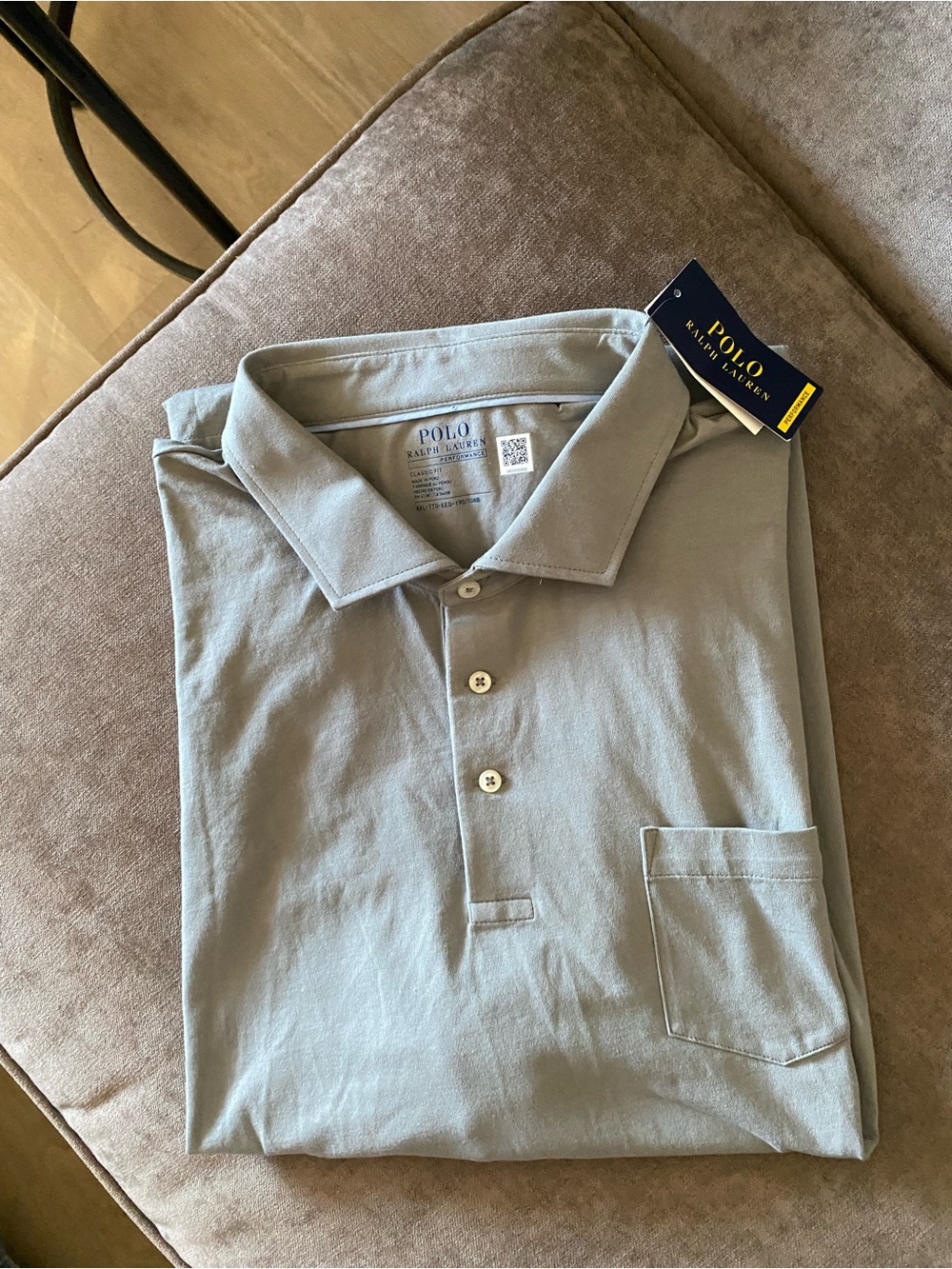 NWT Polo Ralph Lauren Performance Long Sleeve Polo Gray XXL Classic Fit Cotton